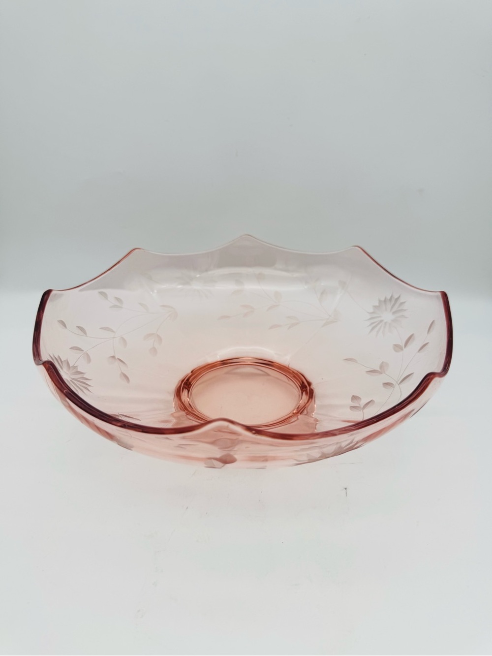 Vintage Pink Depression Glass Floral & Vine Design on Pedestal
